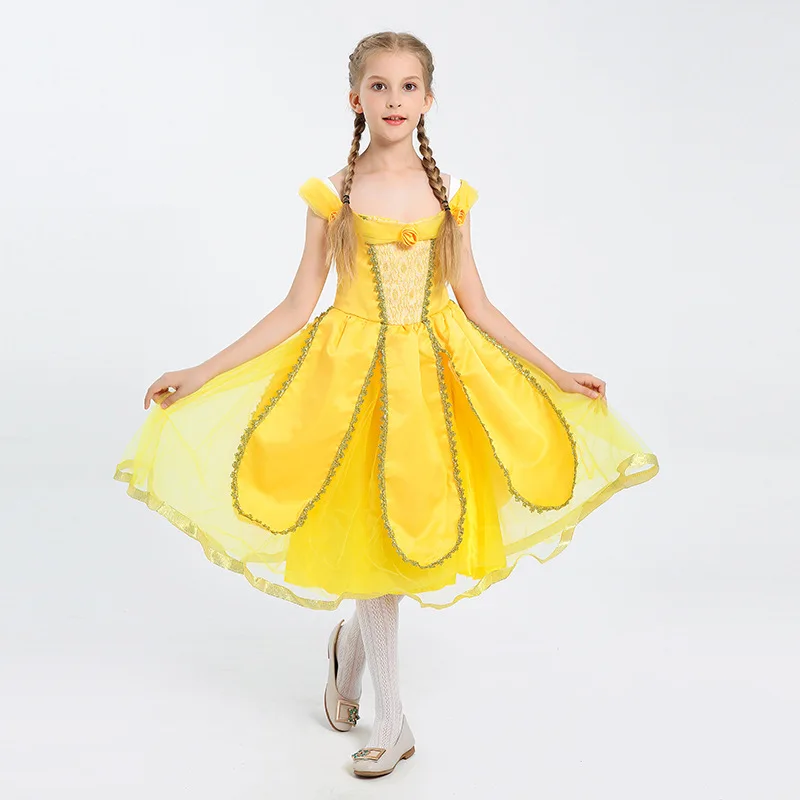 

Girls Belle Princess Dress Kids Beauty and the Beast Cosplay Costumes Girl Dressup Frock Fancy Dress For Toddler Halloween Party