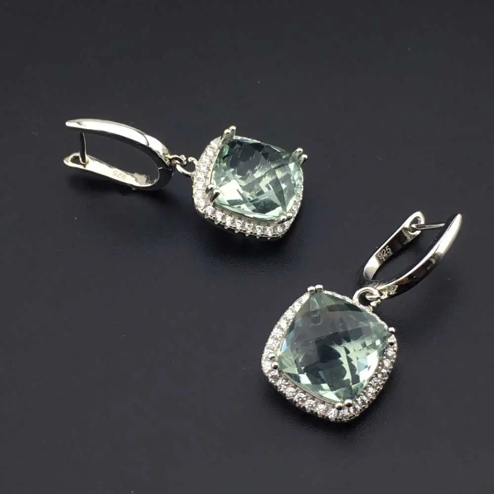 Женские серьги подвески из стерлингового серебра 925 пробы с натуральным зеленым