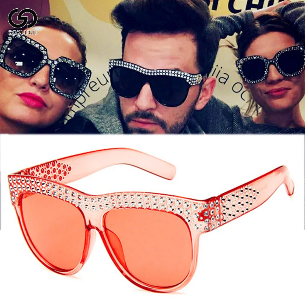 GOZLUGU Новые блестящие алмазные солнцезащитные очки женские брендовые