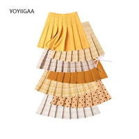 women pleated skirts summer high waist ladies dance mini skirt harajuku preppy style female plaid skirts yellow tennis skirt