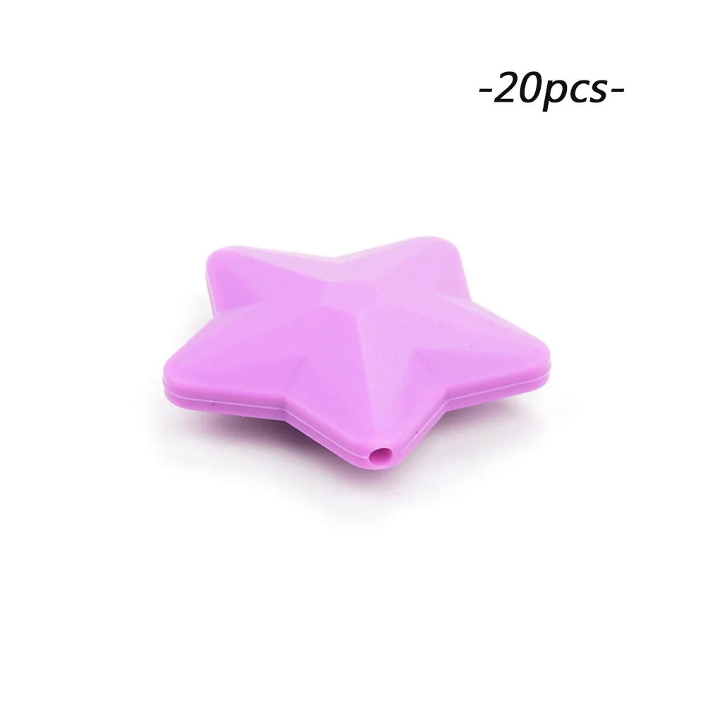 medium purple LOFCA 20 шт Силиконовые Прорезыватели для зубов, Детские Прорезыватели со звездами, Пищевая силиконовая соска-подвеска, BPA бесплатно, DIY бусины для изготовления ювелирных изделий - Цвет: medium purple
