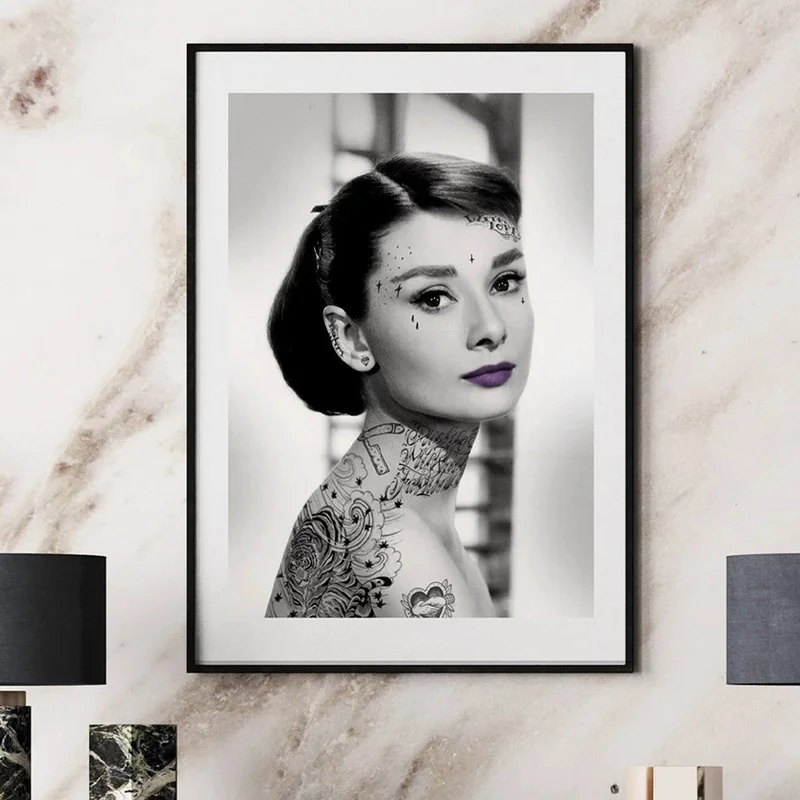 Элегантная портретная Картина на холсте королева Элизабет с татуировкой