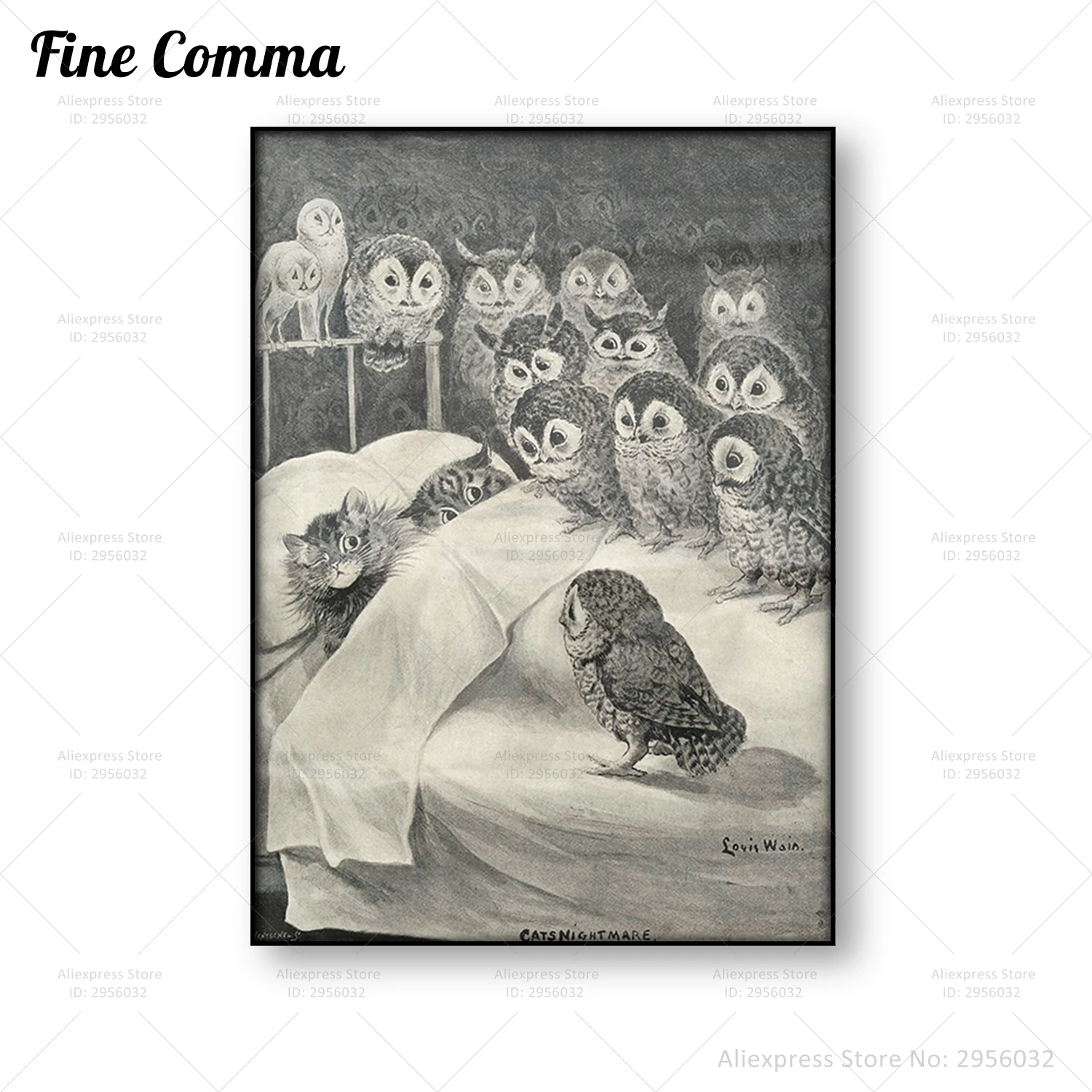 Винтажный постер с кошками кошмаром совами взглядом Луис Вильям Уэйн