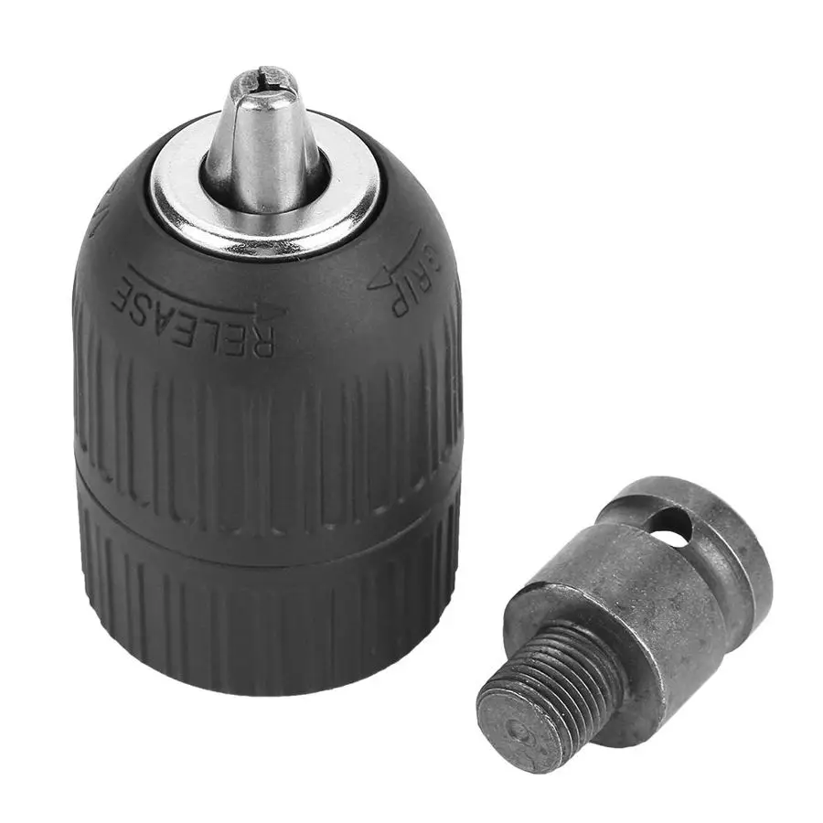 

2.0-13mm Clamping Range 1/2-20UNF Keyless Drill Chuck+1/4 Hex Connecting Rod Adapter Impact Hex Shank Drill Chuck