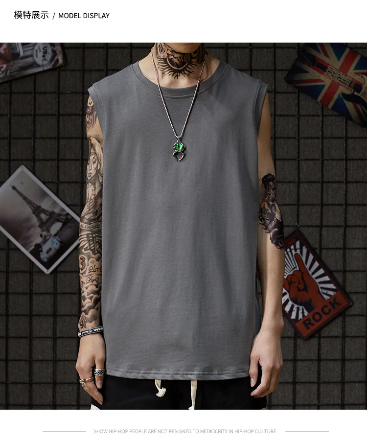 

New Summer Fashion Sports Vest Top Sleeveless T-shirt Hip-hop Vest 2021 Solid Color Sleeveless T-shirt