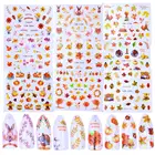 Осенние наклейки в виде желтых кленовых листьев, 1 лист, водные переводные наклейки для ногтей, наклейки для ногтей, декоративные обертки