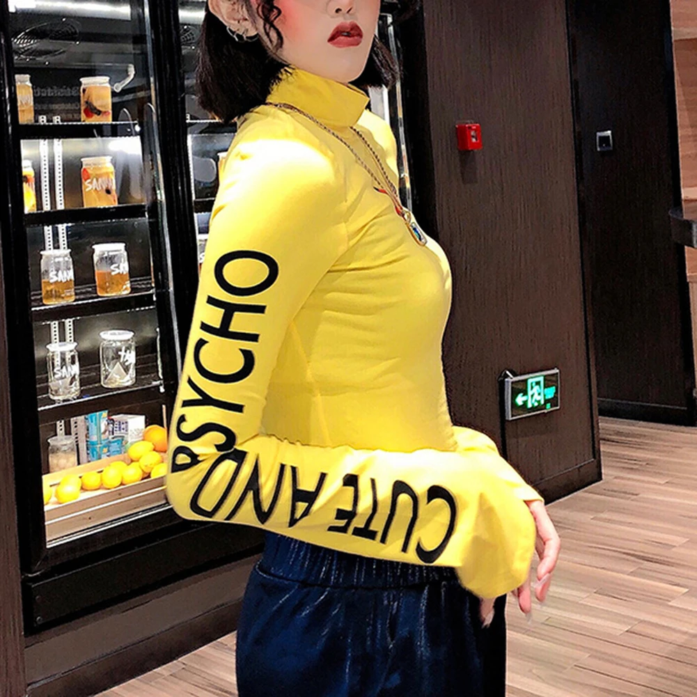 Женская облегающая футболка с длинным рукавом и коротким принтом нижняя рубашка