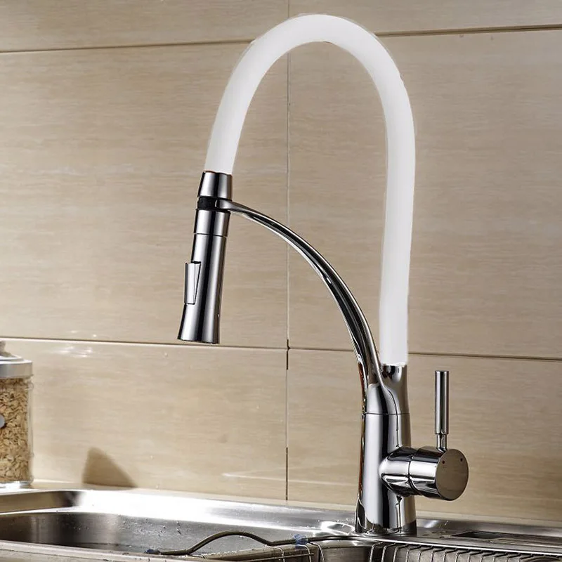 white and chrome Матовый никелевый кран для кухонной раковины с поворотным носиком, кран для кухонной раковины на бортике для ванной комнаты, смесители для горячей и холодной воды - Цвет: white and chrome