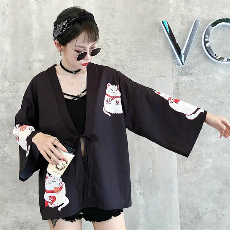 Японское кимоно для женщин кардиган в стиле Харадзюку пальто юката халат блузка