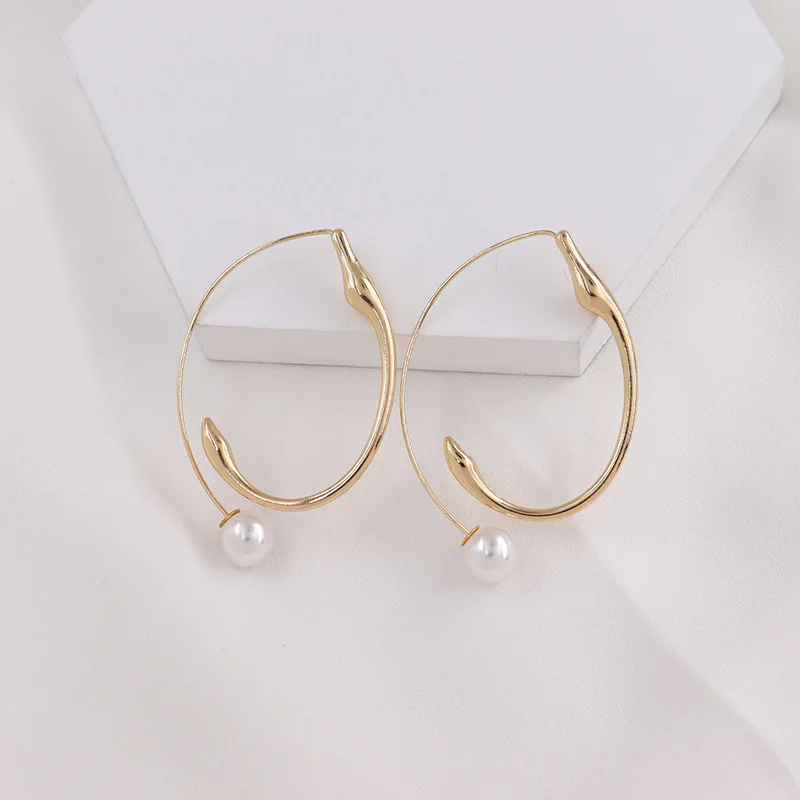 SRCOI модный простой имитация жемчуга длинные серьги геометрической формы