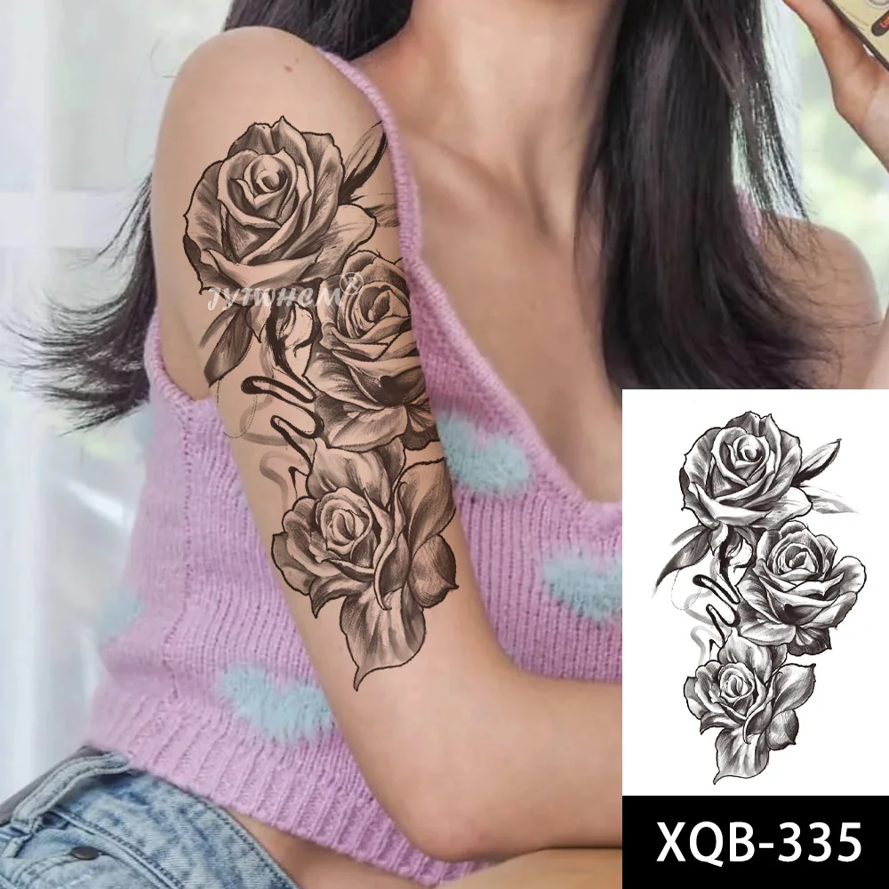 Черная татуировка стикер Мода цветок Роза пион черный водонепроницаемый