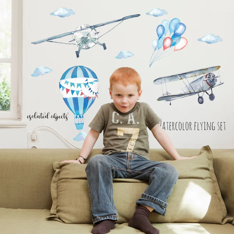 

Spaceship parachute children's room bedroom porch corridor background wall Removable Wall Stickers