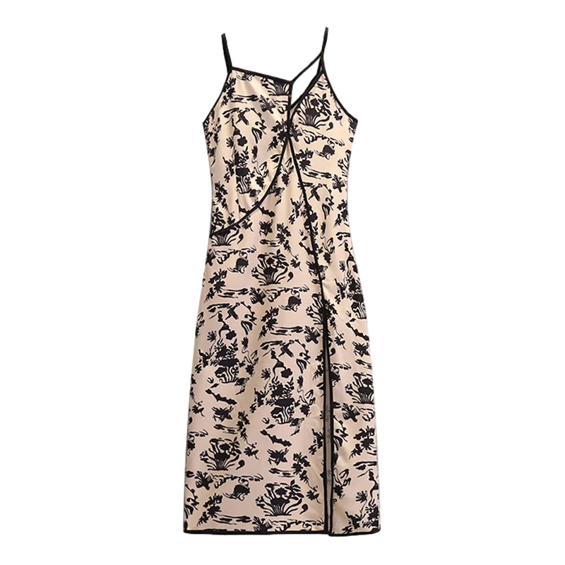 

Vintage Print Summer Dress Women Spaghetti Strap Elegant Dresses Plus Size Split Party Dresses Womens Sexy Dress Vestidos New