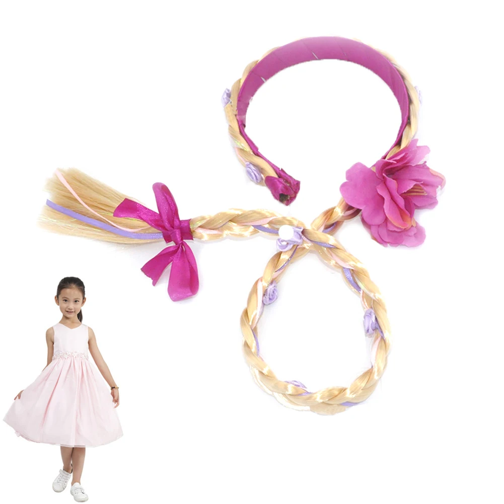 

1PC Kids Hairpiece Princess Elsa Long Wig Cosplay Braided Wig Hairband Dress Up Accessories Braided Hair For Kids Girls(Purple)