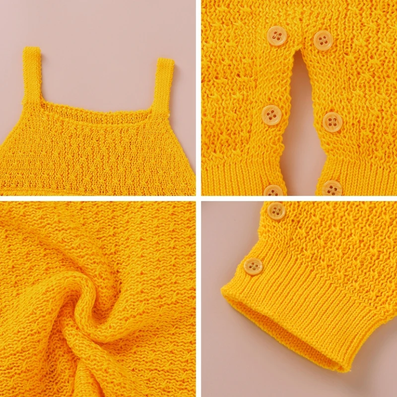 

Baby Girl Knitted Romper Clothes Infant Girls Sleeveless Warm Cute Solid Print Strap Jumpsuit Newborn Outfits