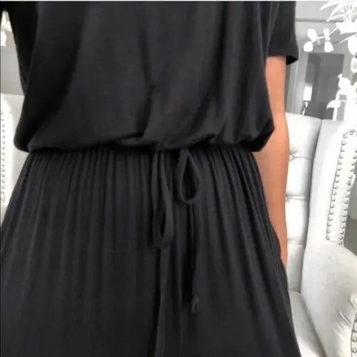

Summer Casual Loose Cool Fashion Womens Off Shoulder Short Sleeve Playsuit Ladies Solid Sexy Plain Soft Gray Long Jumpsuit