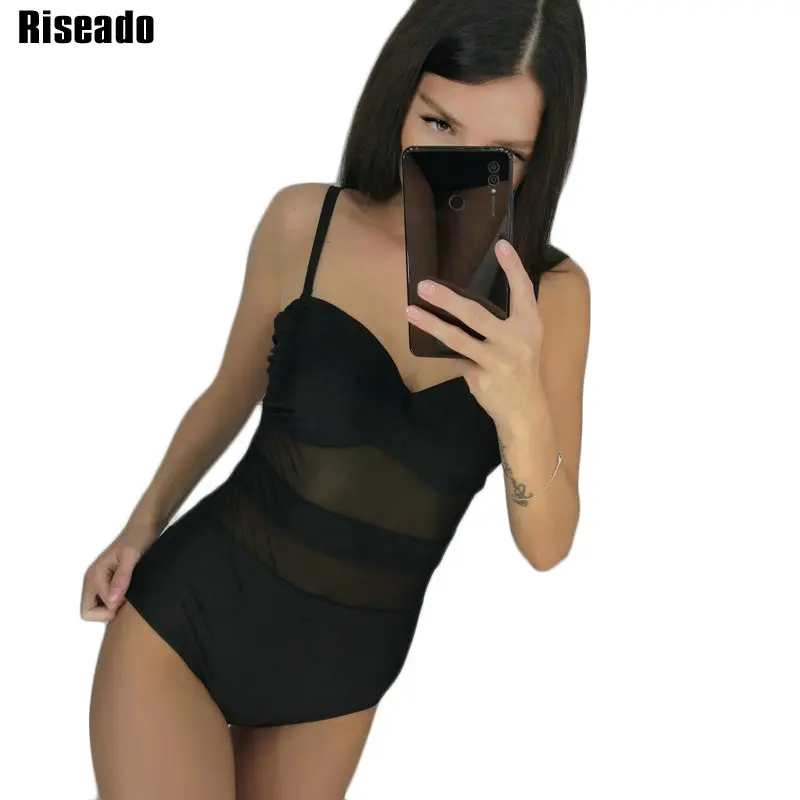 Riseado, пуш-ап, сдельный купальник, сексуальный, сетчатый, купальник для женщин, плюс размер, купальник, женский, сексуальный, Одноцветный, боди, новинка, пляжная одежда
