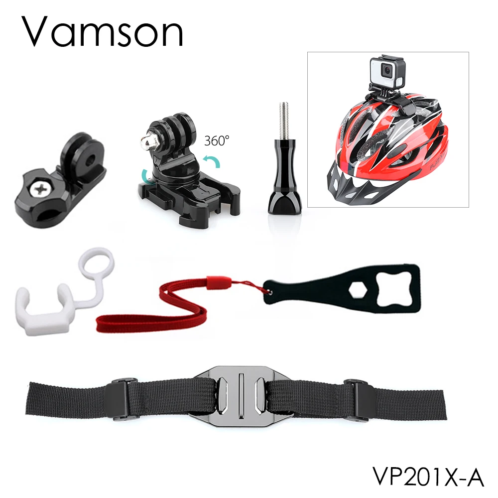 Vamson  for Go ProAdjustable Bike Helmet Strap Head  Hero 7/6/5/4 Belt Mount Holder Adapter for OSMO Action Xiaomi Yi 4K VP201X