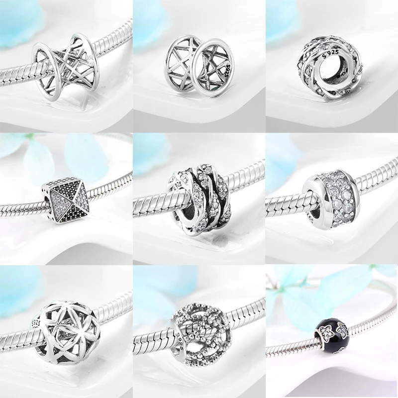 Модный Круглый 925 стерлингового серебра таких как цветок CZ и черной эмалью в виде