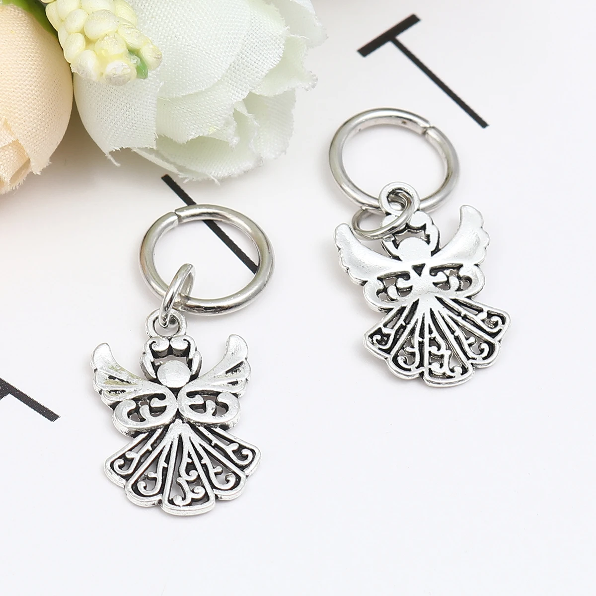 

Antique Silver Color Angel Snowflake Knitting Stitch Markers Zinc Based Alloy Crafts Household Knitting Tools, 10 PCs