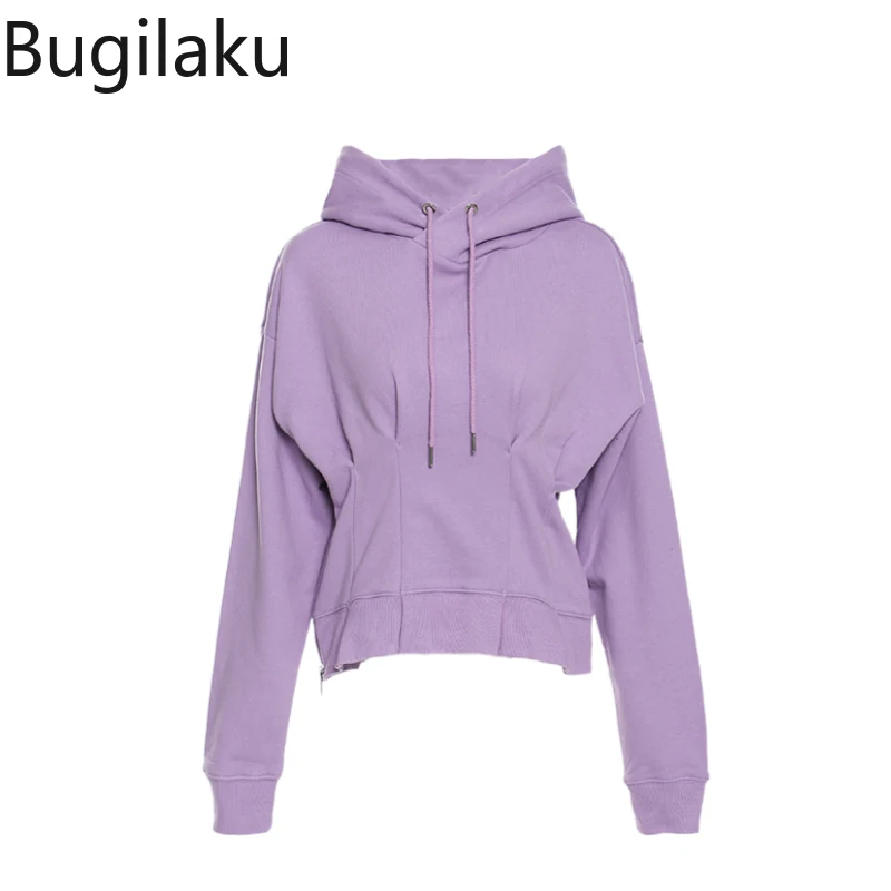 

Женская толстовка с капюшоном на завязках Bugilaku, однотонная Повседневная Толстовка с длинным рукавом и тонкой талией, Осенние новые универс...