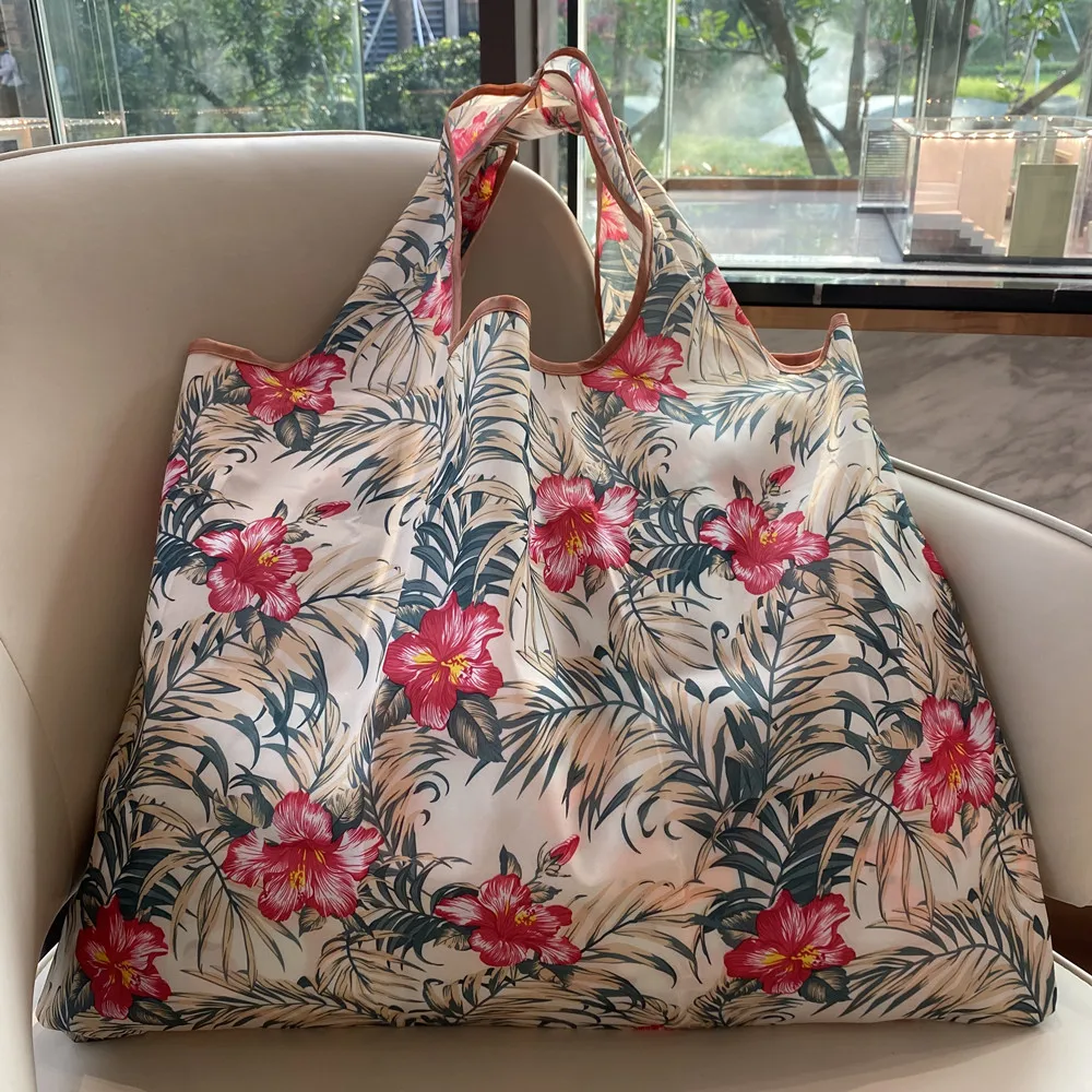 

Large Capacity 20L Ripstop Fabric Tote Bag Reusable Shopping Bag Nice Printing Eco-Friendly Grocery Bag Women Handbags