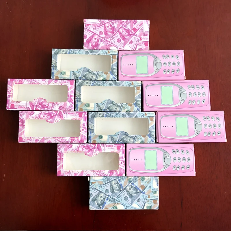 

Mikiwi Wholesale False Eyelash Money Packaging Cardboard Cash Box Pink Custom Logo Cell Phone 3d Mink eyelashes Holography Boxes