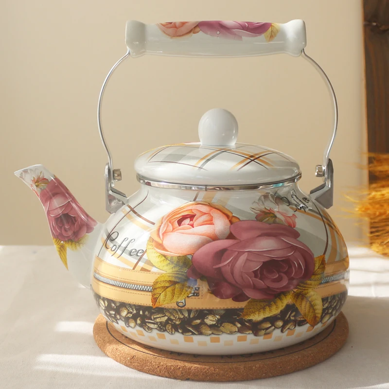 

WSHYUFEI Enamel Kettle Flat bottom Thickened teapot Home Gas Gas Induction Cooker Enamel Pot Whistling Kettle Water Carafe 2.4 L