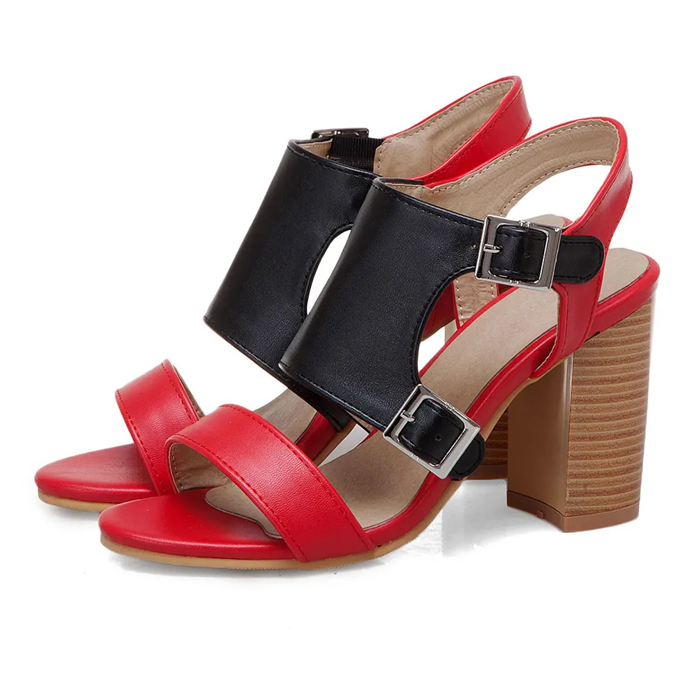 

Fanyuan Summer Women Sandals Peep Toe Buckle Strap Sexy Gladiator Mix Color High heels Shoes Woman Office&Career Shoes Size 50