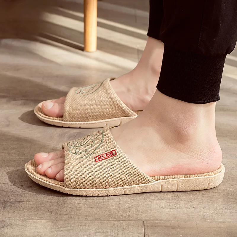 Mntrerm Linen Slippers Women's Home Four Seasons Soft Bottom Spring and Autumn Cotton Linen Couple Home Sandals Slipper Women