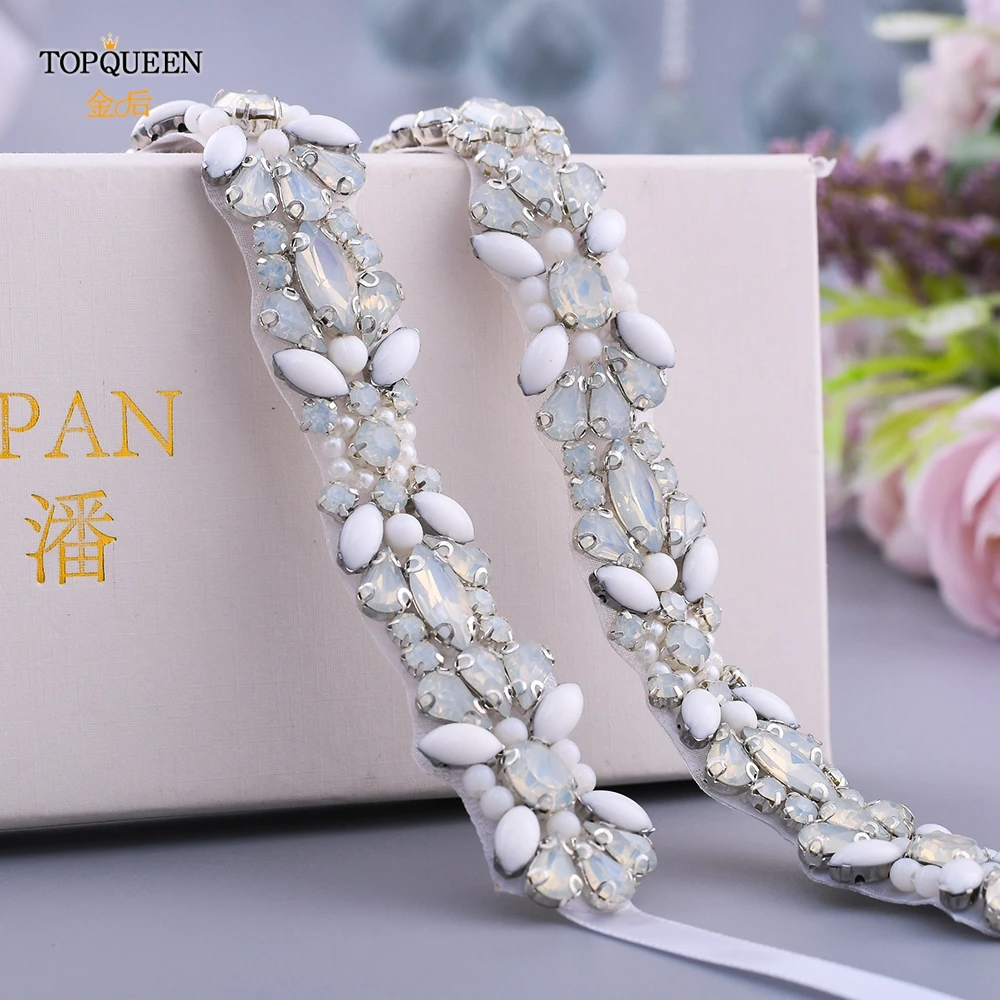 TOPQUEEN Sparkly Bridal Belt Sash Opal Pearl for Dress Evening Woman Female Accessories Formal S467 | Свадьбы и торжества