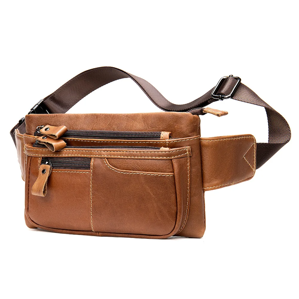 

Retro men's running bag leather men messenger bag large capacity European and American full grain leather breast bag