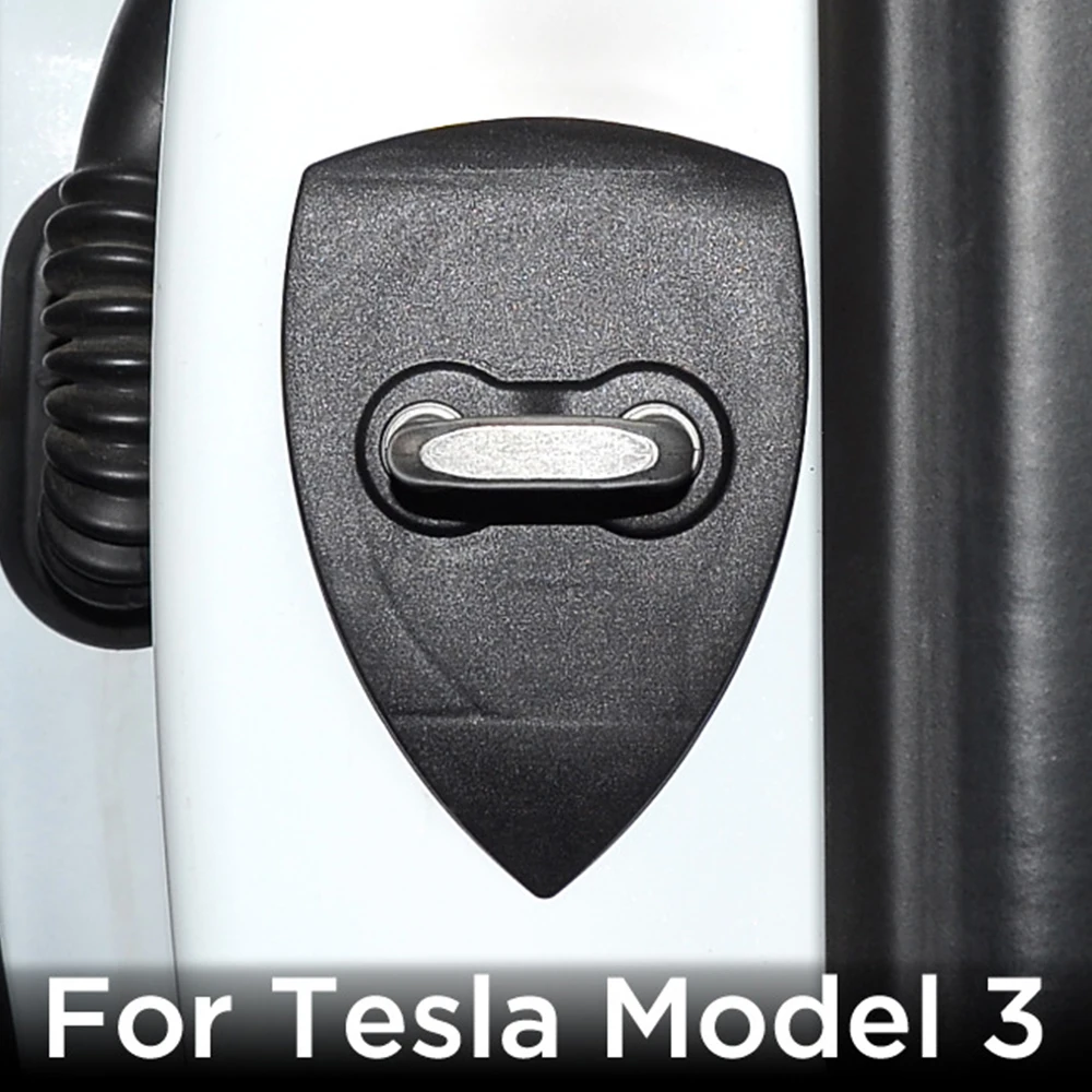 

For Tesla Model 3 Car Door Lock Cover 4pcs Shield Shape Stickers Accessories Automobile Interior Modification Auto Styling ABS