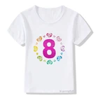 Kawaii футболка для девочек 7 8 9 день рождения для девочек блестящие сердца принцесса мода детские футболки топы Забавные футболки для мальчиков подарок на день рождения