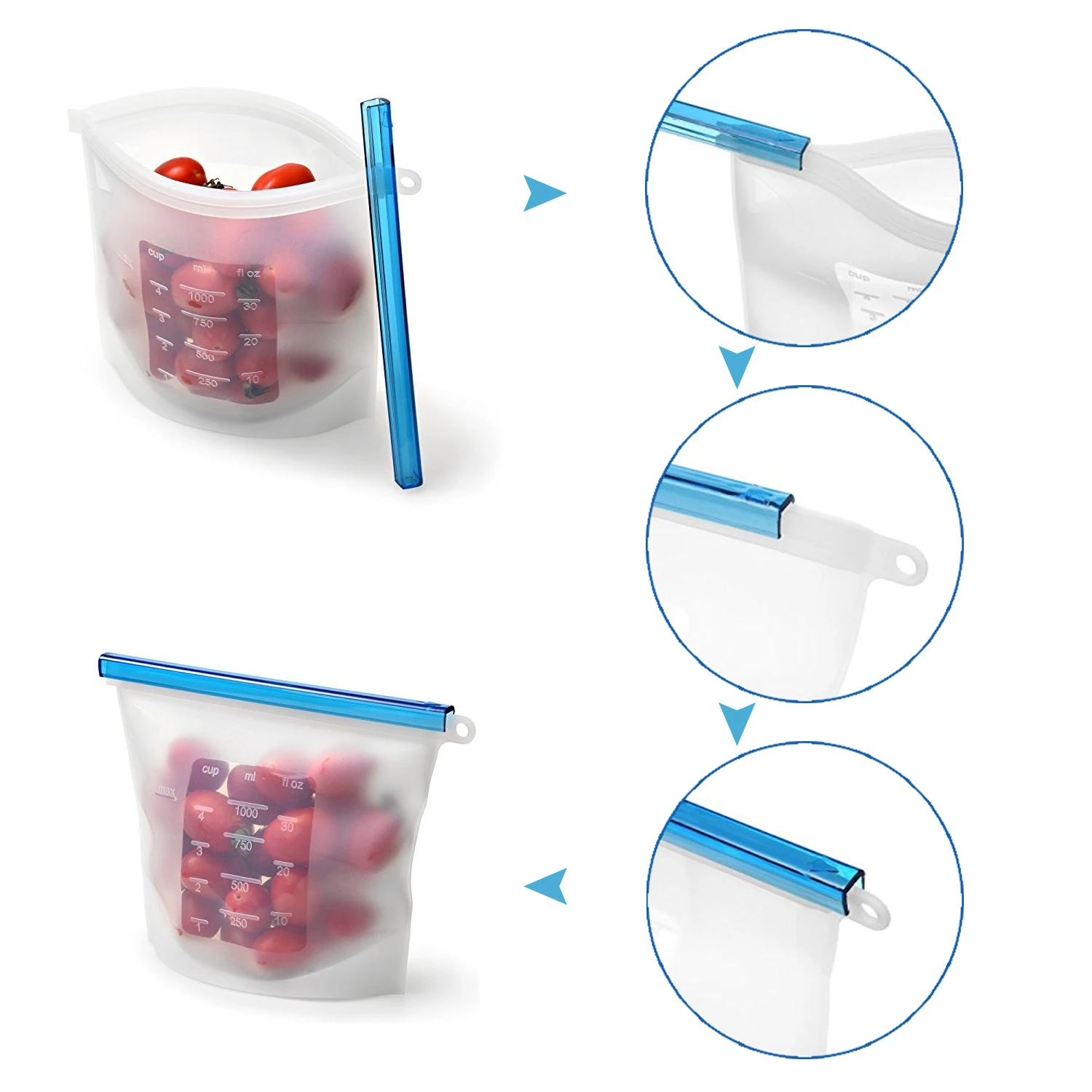 

Reusable Refrigerator Fresh Bags Kitchen Food Sealing Storage Bag Home Food Grade Silicone Fruit Meat Ziplock Kitchen Organizer