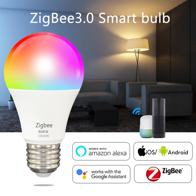 

Умный дом с технологией Zigbee цветная (RGB) Светодиодная лампа светильник через Tuya Smart Life Смартфон APP удаленного Управление лампа работа с Alexa ...