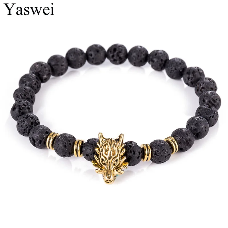 Натуральный черный вулканический камень животное дракон браслет для мужчин 2021