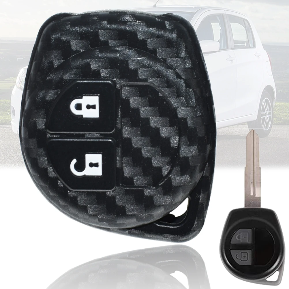 Silicone Carbon Fiber Style Car Remote Key Shell Case Cover Fob For Suzuki Celerio Liana Swift Splash Alto SX4 Vitara 2 Button