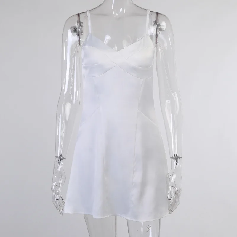 

Women's Solid Color Sexy Body Chest Cross-design Sling Skirt Fresh Pastoral Sexy Careful Machine Lady Wind Bag Hip Dress Girl