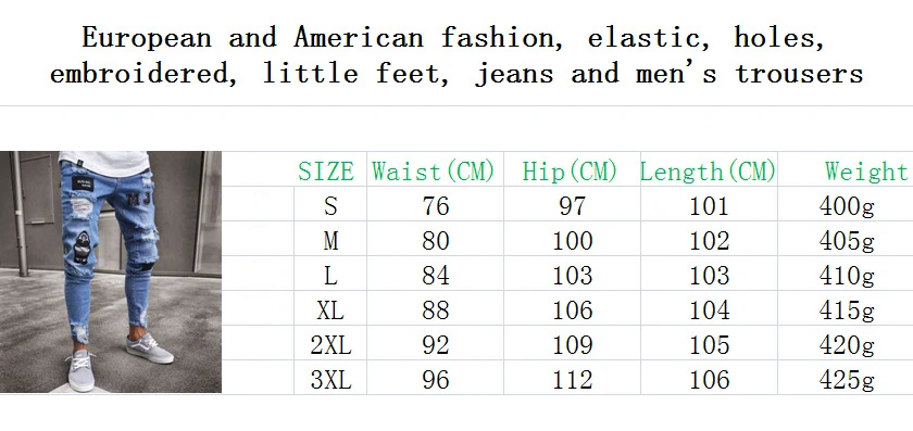 Knee Hole Side Zipper Slim Distressed Jeans Men Ripped tore up streetwear For Men slim stripe pants