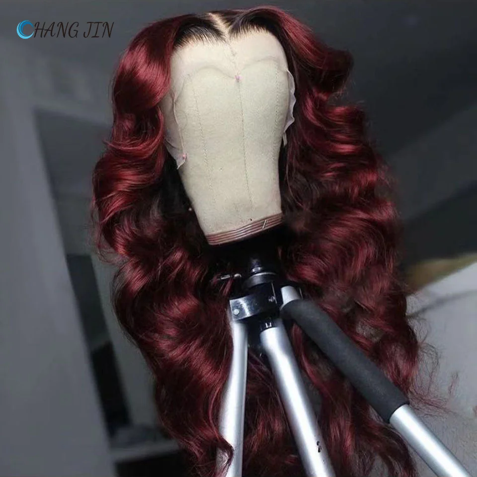 

CHAGNJIN 99J Human Hair Lace Wigs Omber Red Colored Hairstyle 1B/Burgundy Wave Remy Brazilian Middle Part Perruque Free Shipping