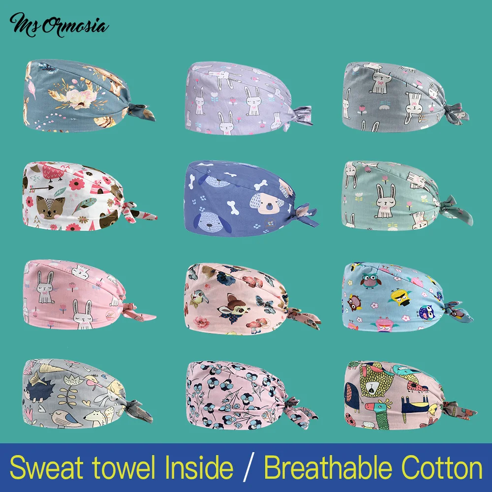 

Шапка хлопковая, розовая, с мультяшным принтом, регулируемая, для салона красоты