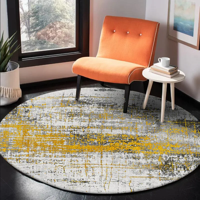 

200cm Modern Nordic Abstract Cement Oil Painting Yellow Gray Living Room Bedroom Hanging Basket Chair Round Floor Mat Carpet