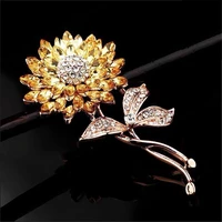 fashion sunflower brooch female luxury rhinestone sun flower corsage high quality clothes pin accessories