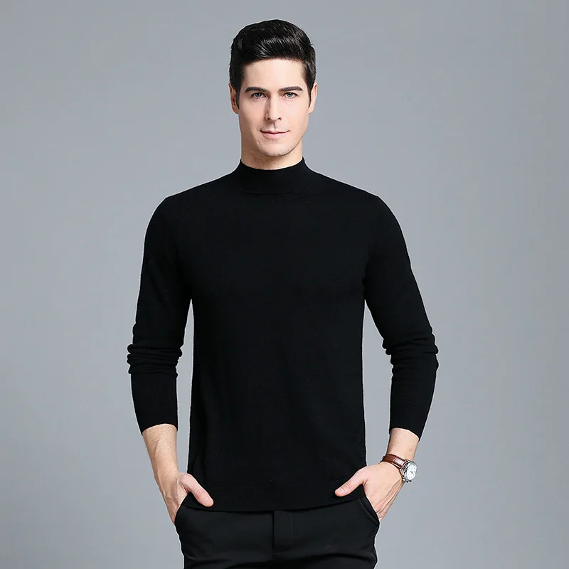 

2021 Spring/autumn Thin Mid-high Collar Wool Sweater Trend Casual Solid Color Fashion Bottoming Shirt Pure Wool Men's Clothing