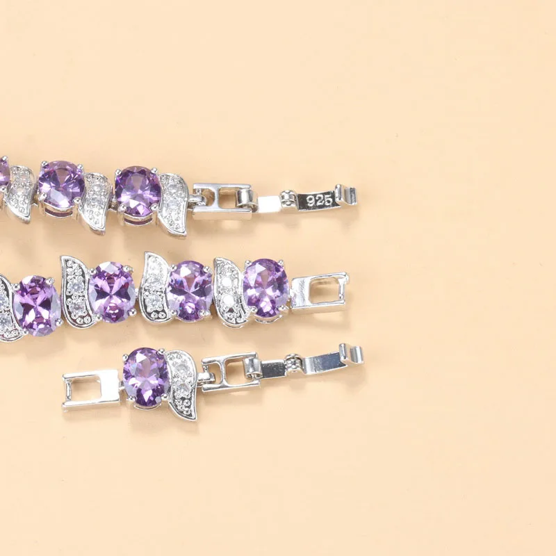 Браслет серебряный 925 пробы с камнями из аметиста | Украшения и аксессуары