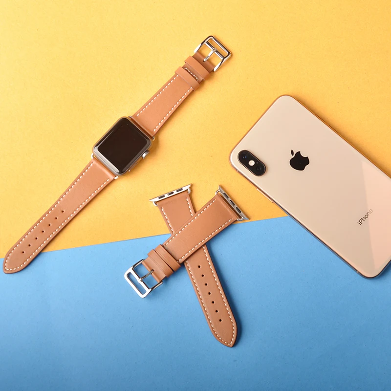 Ремешок Kebitt кожаный для Apple Watch Series 5 4 1 2 3 браслет iwatch с тремя цветами двойной 38 40 мм