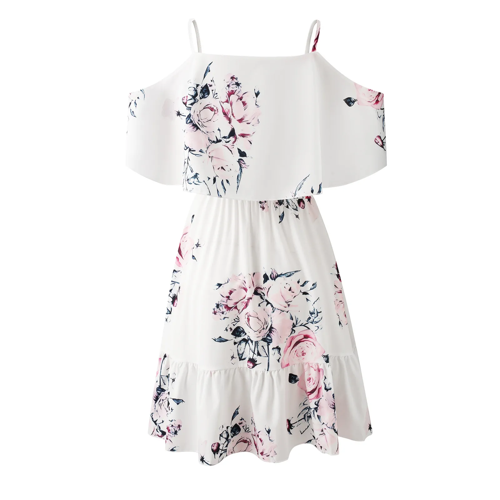 

Women Printing Ruffle Dresses Ladies Summer Sling Loose Large Size Evening Mini Dress Female Oversize Black Beach Dress Vestidos