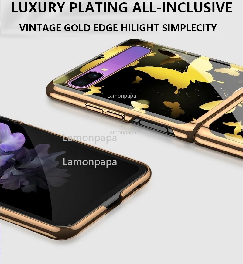 vintage yellow butterfly case for samsung galaxy z flip 5g cover f7000 tempered glass shockproof shell for samsung z flip case free global shipping