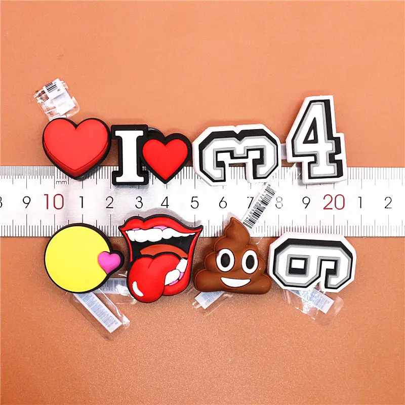 Original PVC Shoe Buckle Accessories Funny Digital/Heart Shaped/Feces Shoes Decoration Jibz for Croc Charms Bracelets Kids Gifts